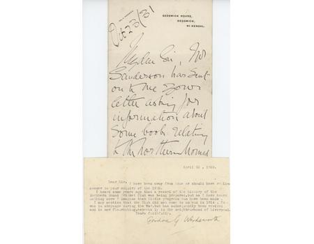 JACOB WAKEFIELD & GORDON WORDSWORTH (GRANDSON OF POET) - NORTHERN NOMADS CRICKET CLUB 1932 CRICKET LETTERS