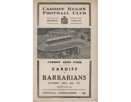 CARDIFF V BARBARIANS 1957 RUGBY PROGRAMME