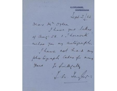 TOM TAYLOR (YORKSHIRE) 1953 HANDWRITTEN  CRICKET LETTER