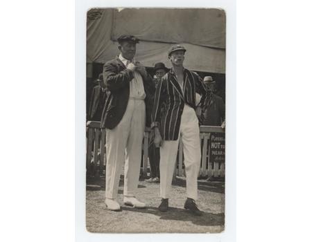 WARWICK ARMSTRONG & FREDDIE CALTHORPE (WARWICKSHIRE V AUSTRALIA) 1921 CRICKET POSTCARD