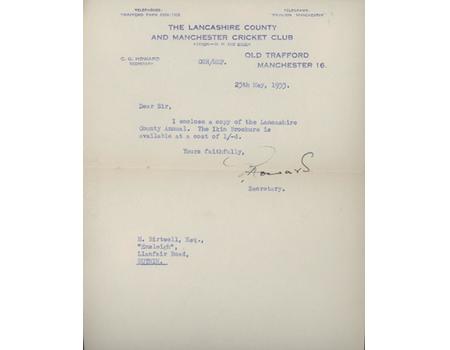 GEOFFREY HOWARD (MIDDLESEX) 1953 CRICKET LETTER