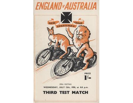 ENGLAND V AUSTRALIA 3RD TEST (NEW CROSS) 1950 SPEEDWAY PROGRAMME