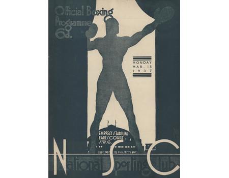FRANK HOUGH V GLEN MOODY AND MARTIN V ROBINSON 1937 (NATIONAL SPORTING CLUB) BOXING PROGRAMME