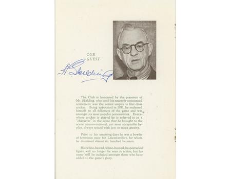 KETTERING SOUTHGATE C.C. "UMPIRE NIGHT" 1959 DINNER MENU - SIGNED BY ALEC SKELDING