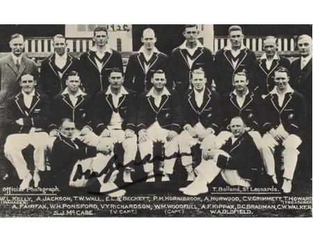 AUSTRALIA 1930 CRICKET POSTCARD - SIGNED BY BRADMAN (TWICE)
