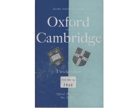 OXFORD V CAMBRIDGE 1948 RUGBY PROGRAMME