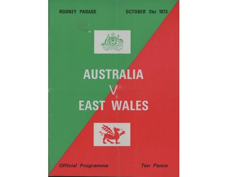 EAST WALES V AUSTRALIA 1973-74 RUGBY PROGRAMME
