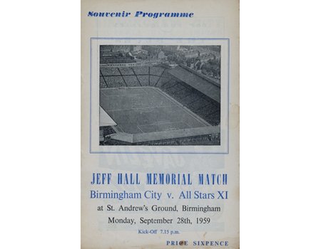 BIRMINGHAM CITY V ALL STARS XI (JEFF HALL MEMORIAL MATCH) 1959 FOOTBALL PROGRAMME