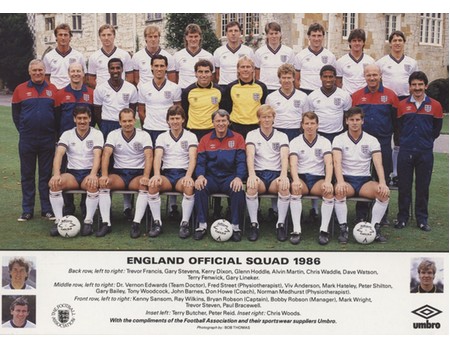 ENGLAND 1986 FOOTBALL PHOTOGRAPH 