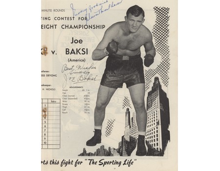 BRUCE WOODCOCK V JOE BAKSI 1947 BOXING PROGRAMME (SIGNED BY BAKSI)