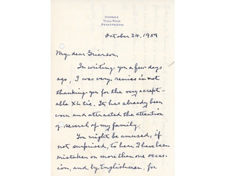  CHRISTY MORRIS (PHILADELPHIANS) 1959 CRICKET LETTER