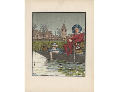 "THE ANGLING UNCLE AND HIS NIECE" COLOUR LITHOGRAPH 1872 - BY J.E. ROGERS