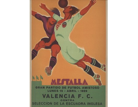 VALENCIA V ENGLAND SELECT XI 1929 FOOTBALL POSTER