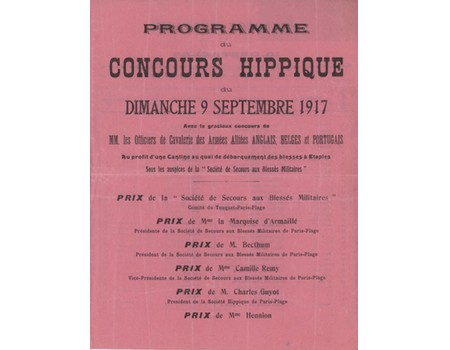 LE TOUQUET-PARIS-PLAGE HORSE SHOW (SEPTEMBER 9TH 1917 - MUTINY OF ETAPLES) PROGRAMME & TICKET