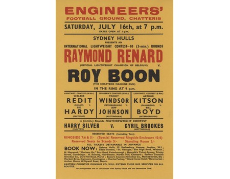 ERIC BOON V RAYMOND RENARD 1938 BOXING FLYER POSTER