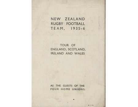 NEW ZEALAND RUGBY TOUR OF UNITED KINGDOM 1935-36 FIXTURE CARD