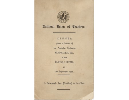 BILL WOODFULL (AUSTRALIA) 1926 SIGNED MENU CARD