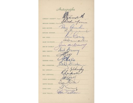 AUSTRALIA 1953 SIGNED CRICKET ITINERARY CARD