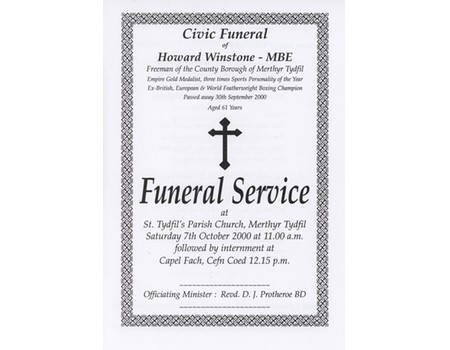 HOWARD WINSTONE FUNERAL SERVICE 2000 - ORDER OF SERVICE