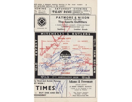 STOKE CITY V FULHAM 1965-66 FOOTBALL PROGRAMME - SIGNED BY FULHAM