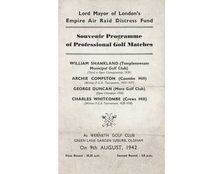 PROFESSIONAL GOLF MATCHES 1942 (WERNETH GOLF CLUB) SOUVENIR PROGRAMME