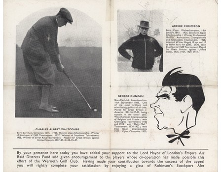 PROFESSIONAL GOLF MATCHES 1942 (WERNETH GOLF CLUB) SOUVENIR PROGRAMME
