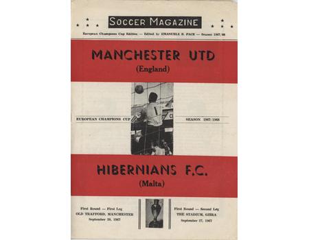 MANCHESTER UNITED V HIBERNIANS (MALTA) 1967 FOOTBALL PROGRAMME