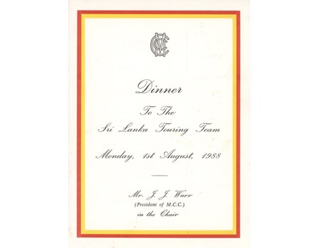 SRI LANKA (TOUR OF ENGLAND) 1988 SIGNED CRICKET MENU