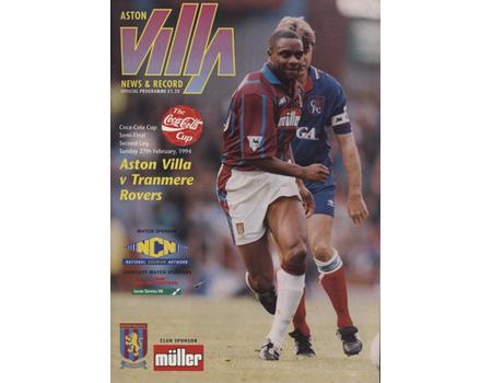 ASTON VILLA V TRANMERE ROVERS 1994 (LEAGUE CUP SEMI-FINAL) FOOTBALL PROGRAMME