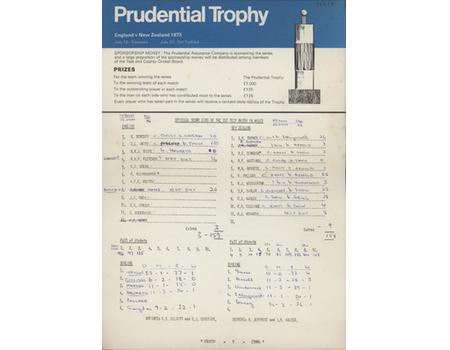 ENGLAND V NEW ZEALAND 1973 PRUDENTIAL TROPHY CRICKET SCORECARD - FIRST INTERNATIONAL MATCH IN WALES