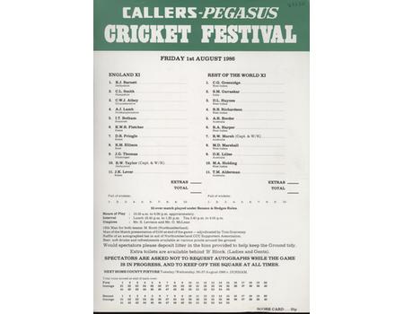 ENGLAND XI V REST OF THE WORLD XI 1986 (JESMOND) CRICKET SCORECARD - BOTHAM