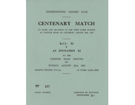KIDDERMINSTER CRICKET CLUB V AN INVITATION XI 1970 CRICKET SCORECARD