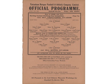 2ND BTN. GRENADIER GUARDS V 1ST BTN. SCOTS GUARDS (WHITE HART LANE) 1938-39 FOOTBALL PROGRAMME