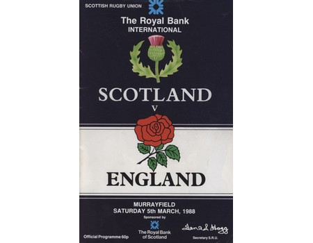 SCOTLAND V ENGLAND 1988 RUGBY UNION PROGRAMME