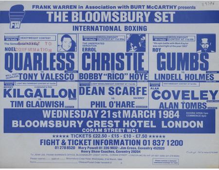 ERROL CHRISTIE V BOBBY HOYE 1984 (BLOOMSBURY) BOXING FLYER