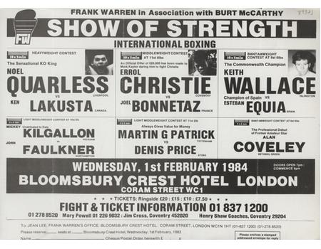 ERROL CHRISTIE V JOEL BONNETAZ 1984 (BLOOMSBURY) BOXING FLYER