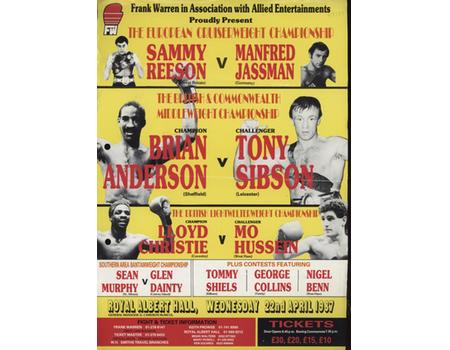 BRIAN ANDERSON V TONY SIBSON 1987 (ROYAL ALBERT HALL) BOXING FLYER