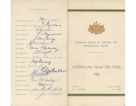 AUSTRALIA 1956 SIGNED CRICKET TOUR ITINERARY