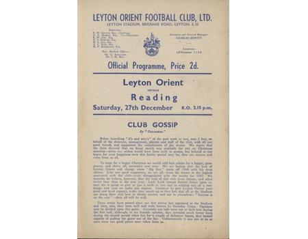 LEYTON ORIENT V READING 1947-48 FOOTBALL PROGRAMME
