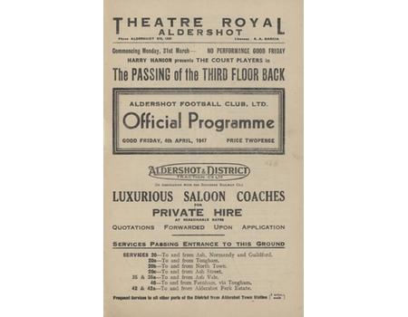 ALDERSHOT V READING 1946-47 FOOTBALL PROGRAMME