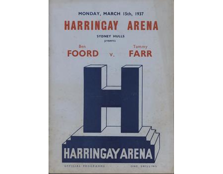 BEN FOORD V TOMMY FARR 1937 BOXING PROGRAMME