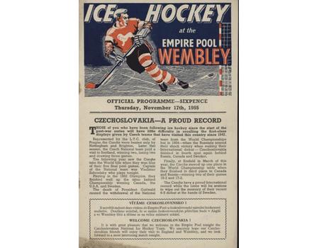 WEMBLEY LIONS V CZECHOSLOVAKIA 1955 ICE HOCKEY PROGRAMME