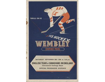 ENGLISH TEAM V CANADIANS IN ENGLAND 1946 ICE HOCKEY PROGRAMME
