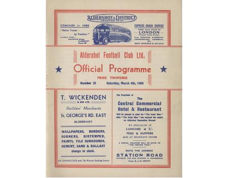 ALDERSHOT V READING 1949-50 FOOTBALL PROGRAMME