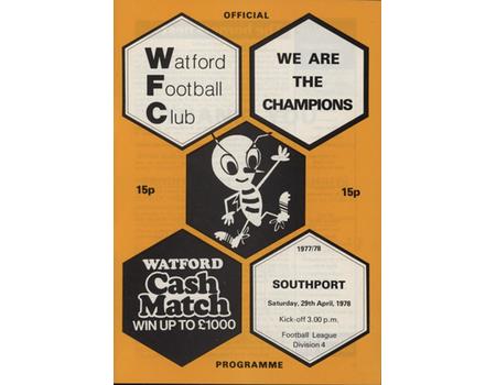 WATFORD V SOUTHPORT 1977-78 FOOTBALL PROGRAMME - SOUTHPORT