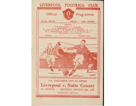 LIVERPOOL V NOTTS COUNTY (FA CUP 4TH ROUND) 1948-49 FOOTBALL PROGRAMME