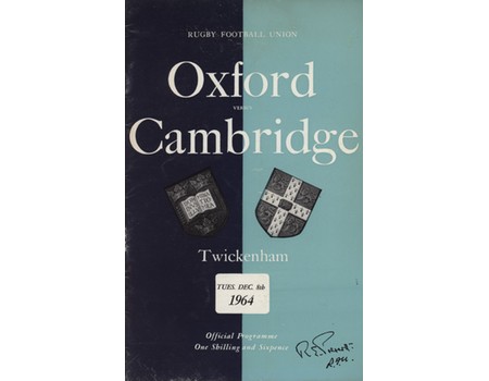OXFORD V CAMBRIDGE 1964 RUGBY PROGRAMME