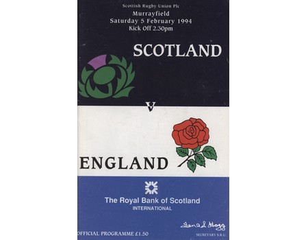 SCOTLAND V ENGLAND 1994 RUGBY PROGRAMME
