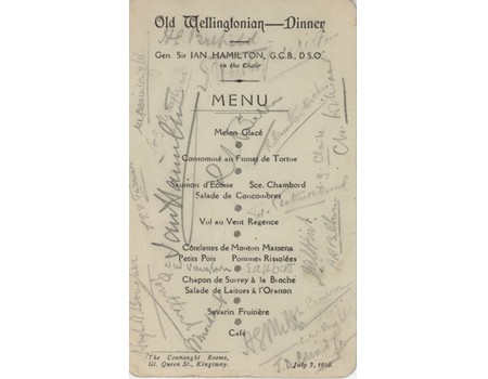 CAMBRIDGE OLD WELLINGTONIANS 1919 SIGNED DINNER MENU