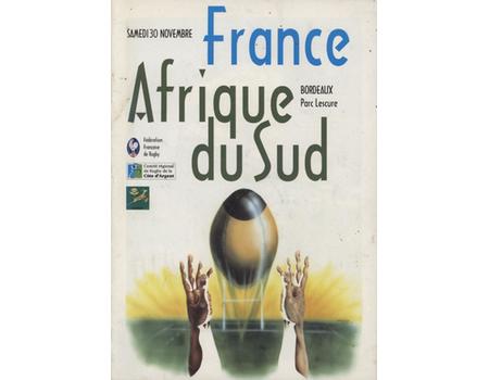 FRANCE V SOUTH AFRICA 1996 RUGBY UNION PROGRAMME